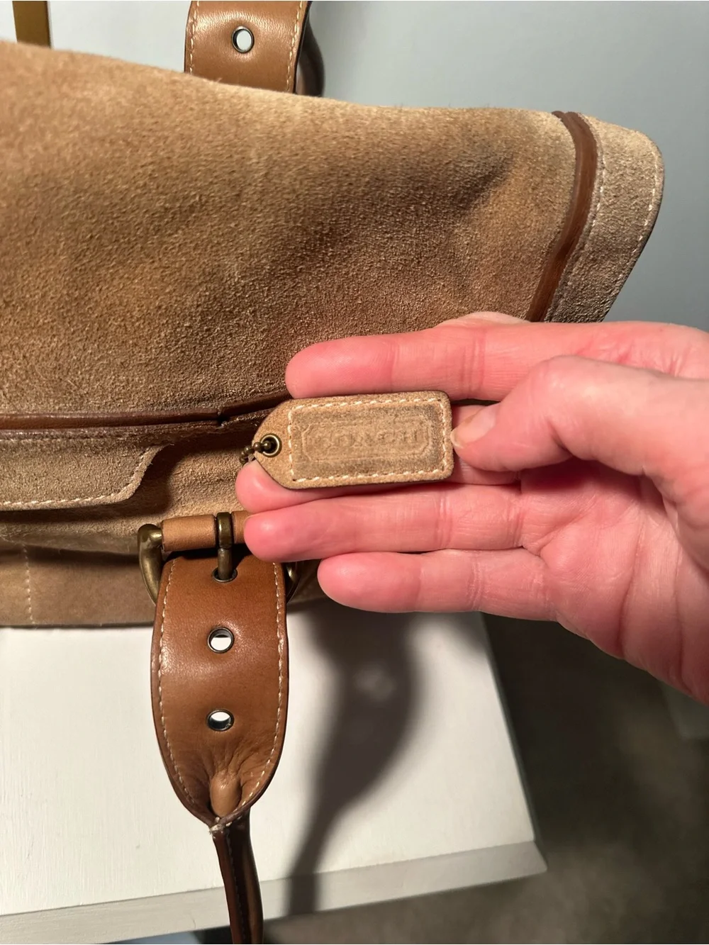Vintage Coach Camel Suede SoHo Leather Satchel, No. 9674, Brass Hardware